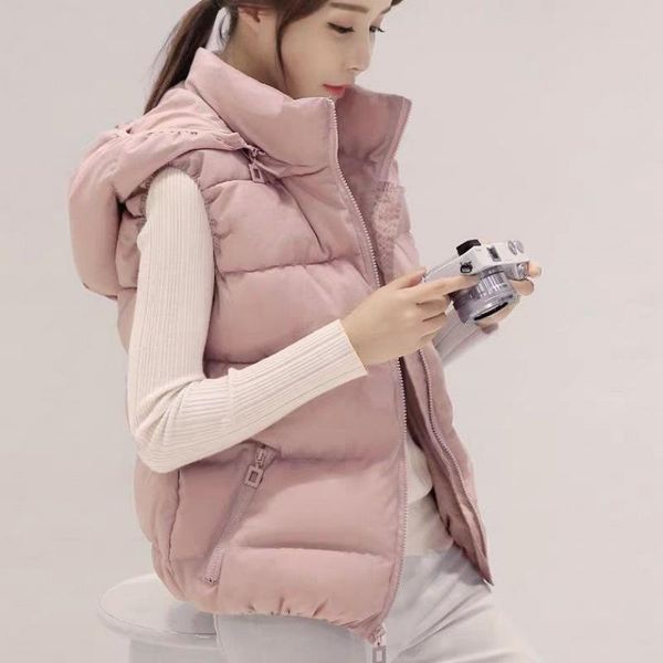 

vests autumn and winter down cotton vest short korean version thickened warm detachable hooded down cotton vest coat, Black;white