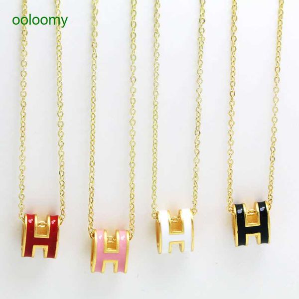 

hemres designer necklace fashionable copper plated true gold h-letter necklace ins style korean version network red drops oil pendant collar, Black