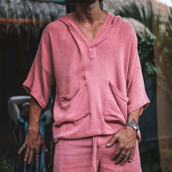 

men's tracksuits loose casual shorts suit short sleeve pajamas comfy breathable beach 2pcs/set men summer cotton linen shirt set 23042, Gray