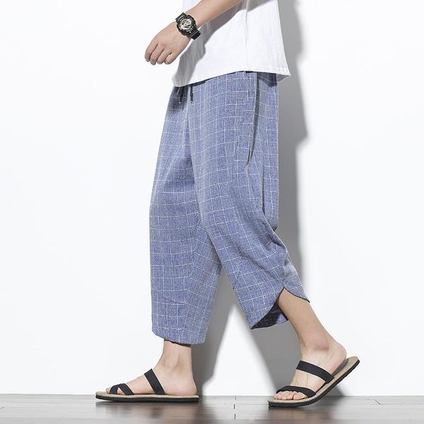 

pants 2022 new summer hip hop harem pants men joggers anklelength trousers male casual baggy pants trousers cotton linen dropshipping, Black
