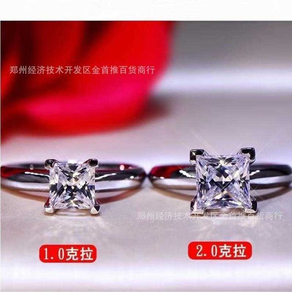 

high version tiffay 925 sterling silver plated true gold princess square ring mosang four claw diamond wedding