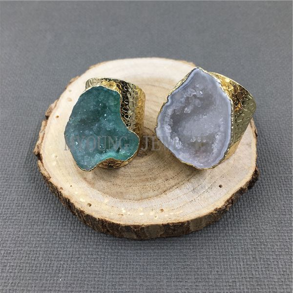 

wedding rings my1040 natural agates druzy geode cincin warna emas dasar untuk wanita 230427, Slivery;golden