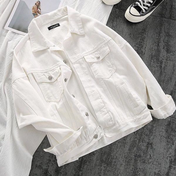

women's jackets lucuever white denim jacket women autumn casual loose turndown collar jean coats woman solid color all-match button jac, Black;brown