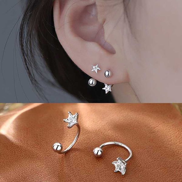 

charm tren baru 2022 kristal baja tahan karat cz bintang kancing telinga anting-anting wanita helix hoop tragus tulang rawan keong rook lobu, Golden