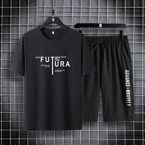 

men's tracksuits summer tracksuit men t-shirt and shorts set 100% cotton casual short sleeve mens 2 piece set sports suit fashion sport, Gray