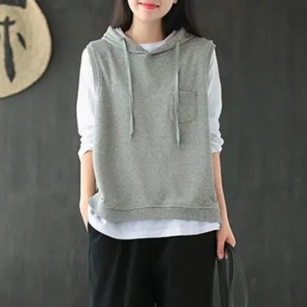 

t-shirt ljsxls 2022 cotton hooded tshirts women summer casual pockets mujer solid sleeveless t shirt women loose allmatch, White