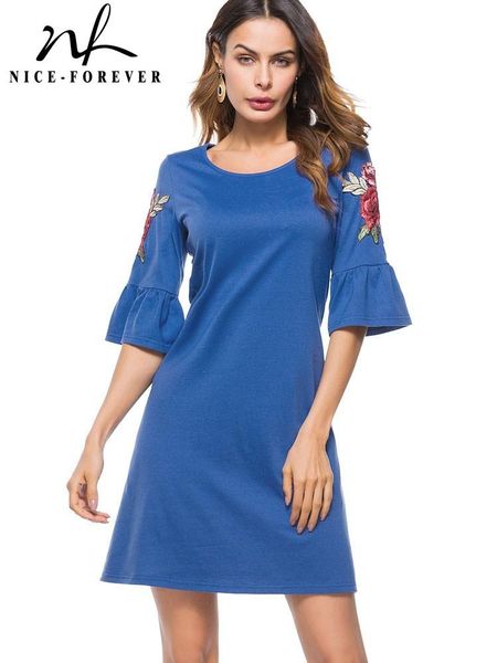 

dresses niceforever autumn women elegant rose patchwork pure color dresses casual loose shift dress t019, Black;gray