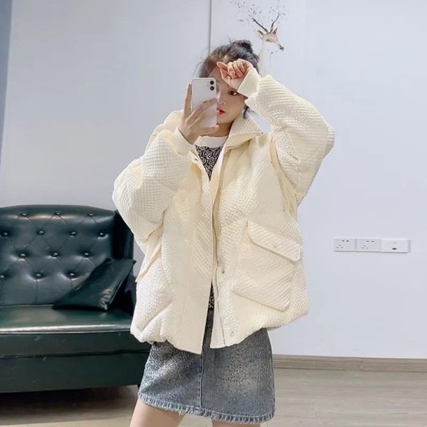 

leather winter new down cotton jacket womens temperament fashion pleated casual cotton coat womens thick short stand collar bread coats, Black