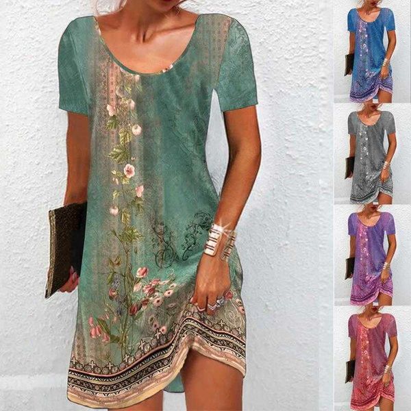 

womens summer floral dress print short sleeves and maxi dresses skirt, Black;gray