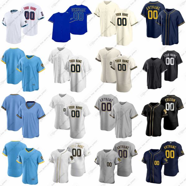 

2023 custom brewers christian yelich baseball jerseys joel payamps elvis peguero freddy peralta colin rea peter strzelecki devin williams wi, Blue;black