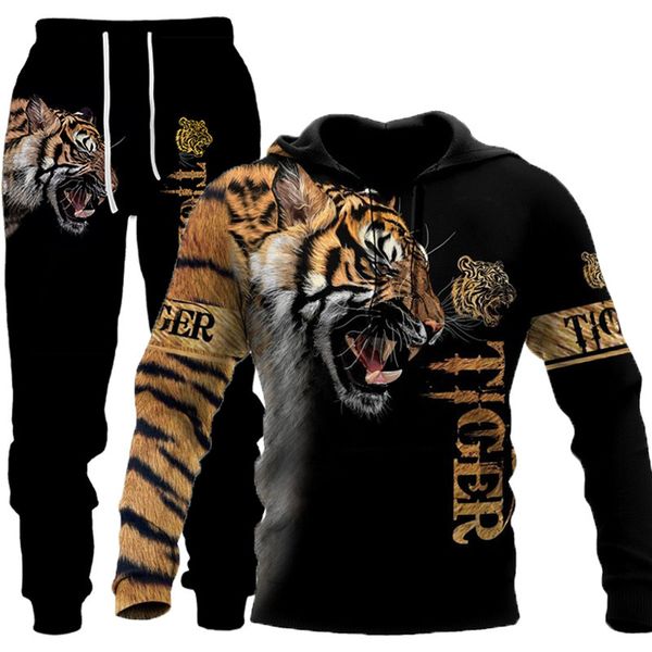 

men's tracksuits the tiger 3d printed sweatshirt hoodies set lion tracksuit/pullover/jacket/pants sportswear autumn winter male suit 23, Gray