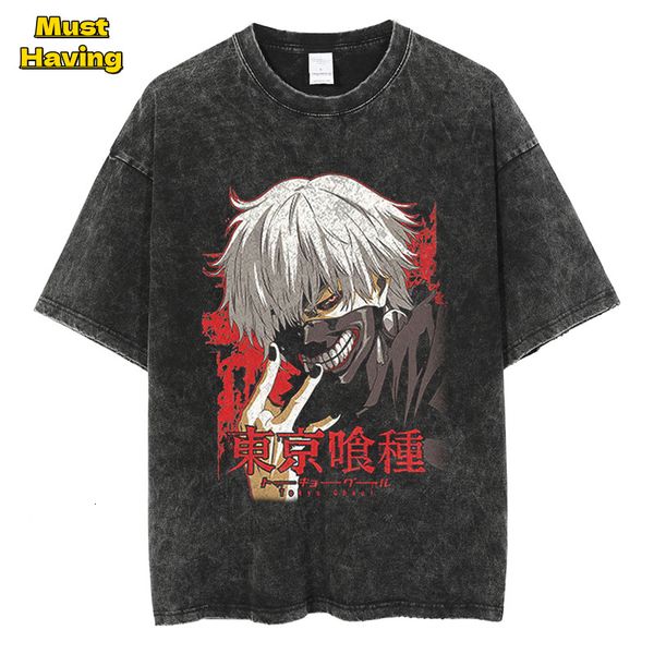 

men's t shirts kaus grafis anime tokyo ghoul untuk pria wanita retro kaus katun dicuci atasan longgar musim panas kaos oblong ukuran be, White;black
