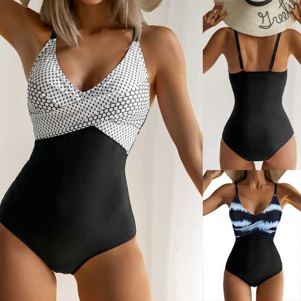 

new twisted 2023 chest v-neck colorful strap open back one piece bikini swimwear for women