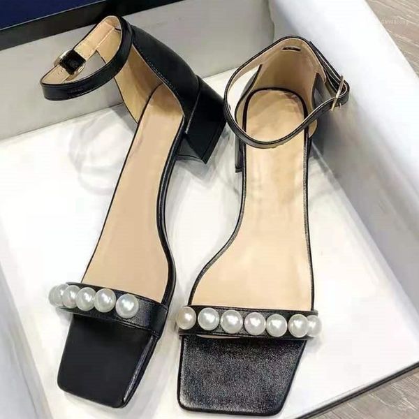 

Sandals Pearl Decro Square Heels Women Designer Shoes Toe Casual Fairy Clear For women, As pic 3