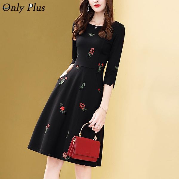

dresses evnisi black embroidery party dress slim fashion oneck spring french elegant women ol dresses aline 2021 new design, Black;gray