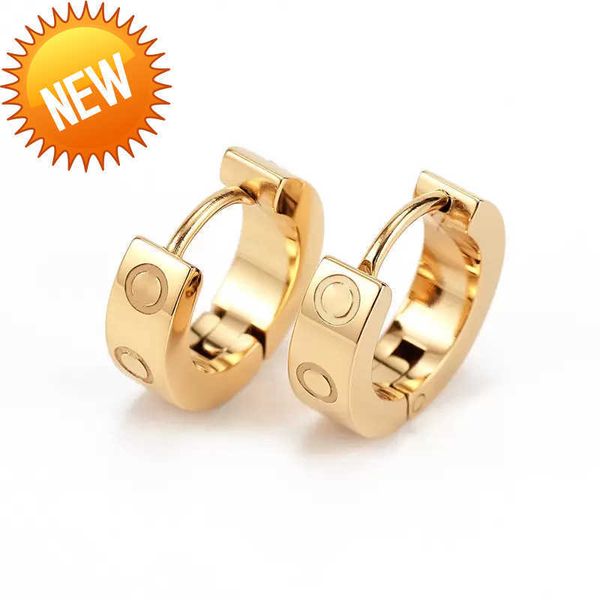 

titanium steel stud love earring for woman exquisite simple fashion c diamond ring lady earrings jewelry gift with bag, Golden;silver