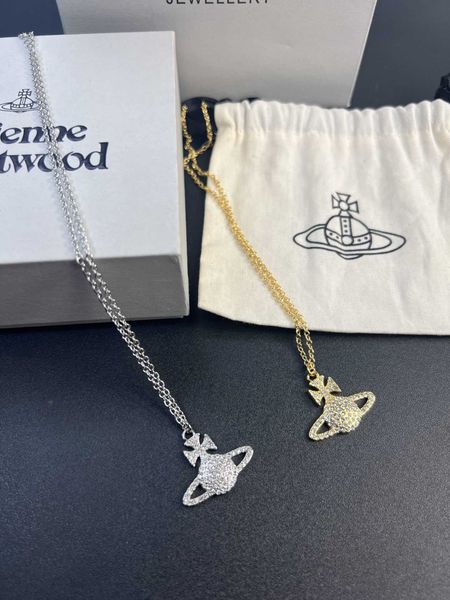 

queen mother vivian classic full of diamonds saturn necklace ins small jewelry, Silver
