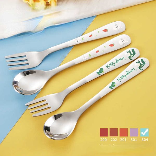 

cups dishes utensils stainless steel children spoon fork animal cartoon car dinosaur rabbit cute fork children kids cutlery set tableware di