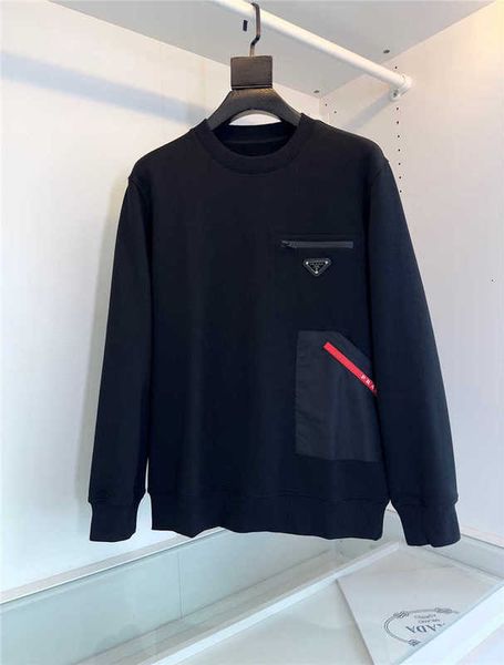 

Hoodies Men's Sweatshirts P Family Early Autumn Triangle Label Sweater Pra Spliced Pocket Preure Glue Strip and Women's Leisure QF5Z, Black
