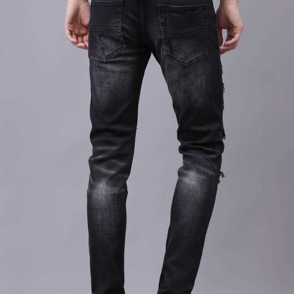 

fit 2023 amirs men's jeans designer fashion trend pants cool stylish leisure ripped brand washed slim black zipper elastic n639 sa5n, Blue