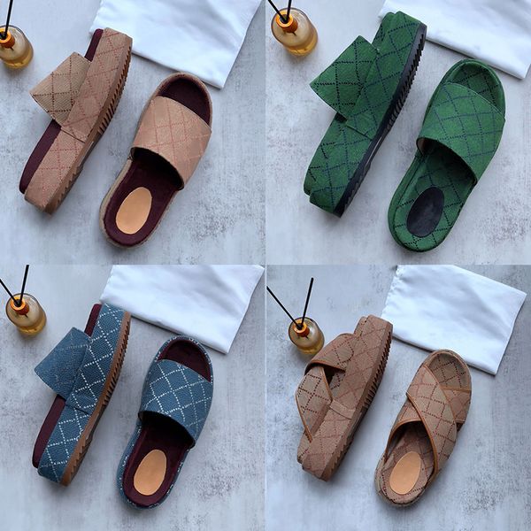 

designer slippers womens fashion embroidered canvas slides sandals girls 60mm platform slipper brown white black slip flops beach slide men