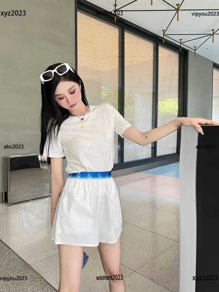 

designer tracksuits women blue gradient color woven tape t-shirt set 2pcs round neck t-shirt and diamond shorts new arrival, Gray