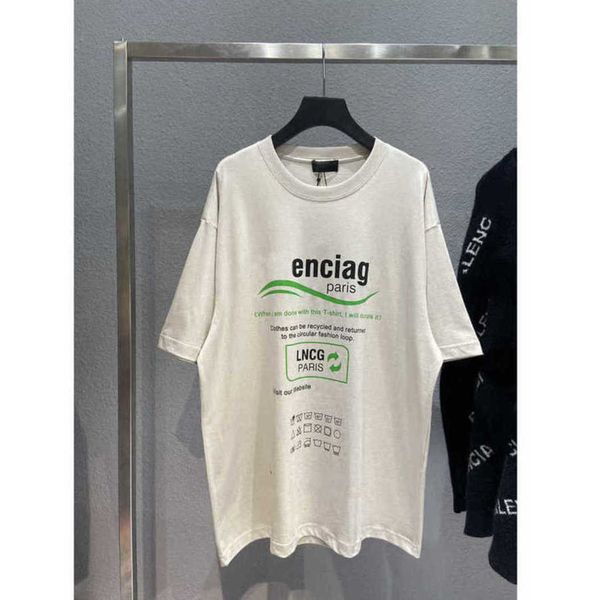 

23sss designer balencigas women t shirt paris ins net red same environmental protection slogan green digital printing wave short sleeve 314r, White;black