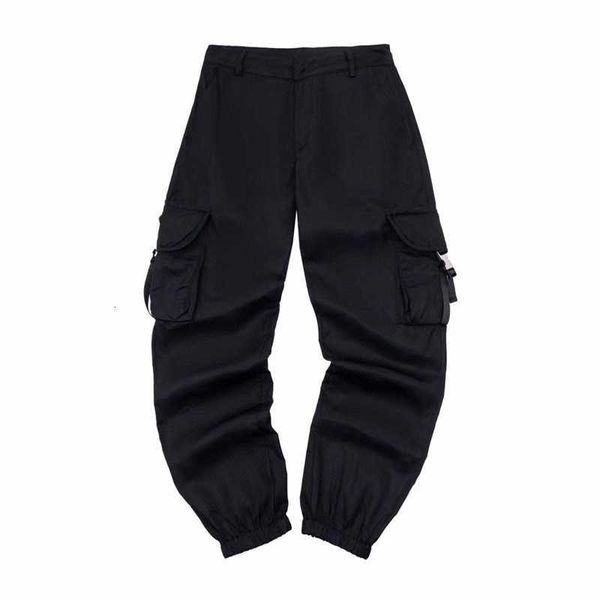 

Pants Men' High Edition P Family Nylon Triangle Label Casual Pocket Straight leg Long Double Button Work BAP3, Black