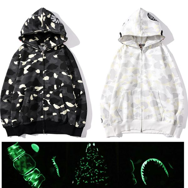 

men hoodie designer zip up hoodies shark reflective women sweatshirts sweaters hoody oversized color camo wide full zip double cap embroider, Black
