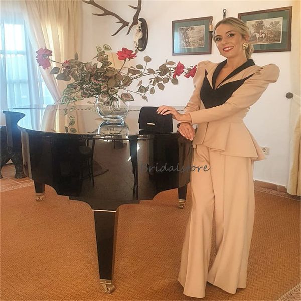 

chic champagne jumpsuit prom dress two pieces velvet v neck long sleeve satin women blazer suit 2023 office causal pant evening formal occas, Black