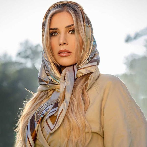 

scarves fashion design headband silk scarf women luxury brand 90cm satin square scarves bandana muslim hijab wrap shawl foulard muffler j230, Blue;gray