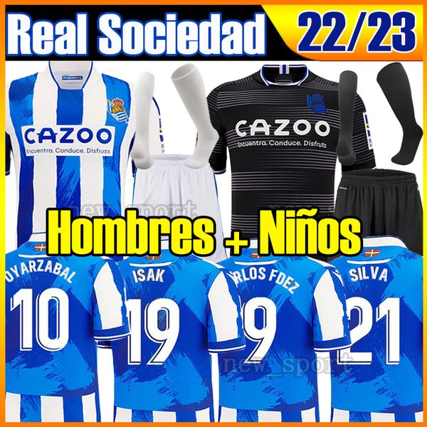 

22 23 real sociedad soccer jerseys copa del rey final version oyarzabal x prieto portu david men kids kits socks full sets camiseta de futbo, White;black