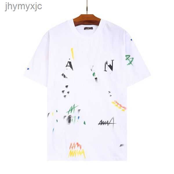 

2023 mens designer t shirt casual men and womens tees ink splash graffiti letters loose short sleeved round neck fashion clothes 2 2xn6, White;black