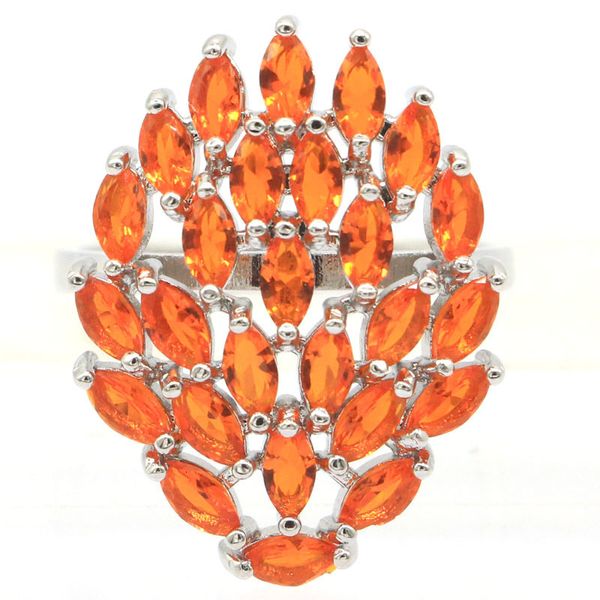 

solitaire ring 26x20mm european design big size orange spessartine garnet women engagement dating silver ring daily wear drop 230428, Golden;silver