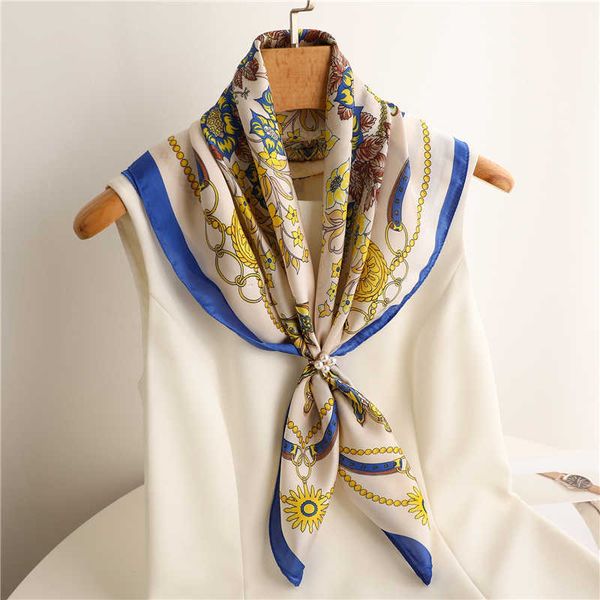 

scarves luxury brand silk satin square scarf women shawl wrap hair headband kerchief print neck tie female hijab echarpe 2022 bandana j0428, Blue;gray
