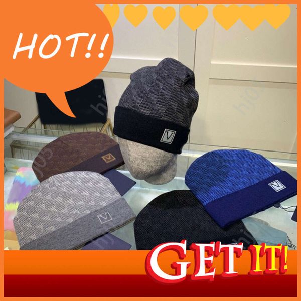 

Plaid designer beanie designer hats for men knitted bonnets winter hat fall thermal skull cap ski travel classical luxury beanies brown black grey keep warm9j, 4#