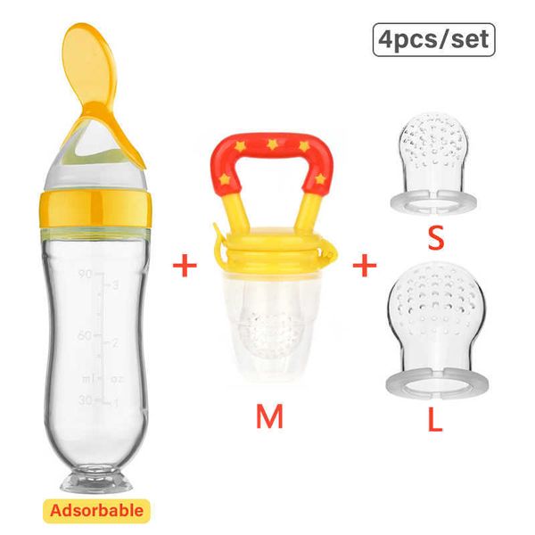 

cups dishes utensils 4pc/set baby food feeding spoon juice extractor pacifier cup molars baby feeding bottle silicone gum fruit vegetable bi