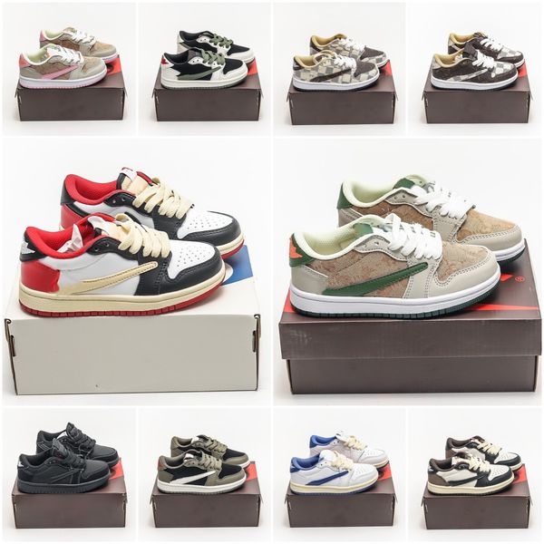 

jumpmans 1 low kids basketball shoes leather 1s reverse mocha unc grey tie dye black phantom girls boys infant youth outdoor trainers runnin