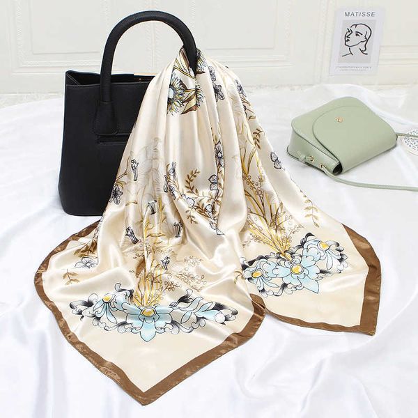 

scarves square shawl bandana head silk satin scarf for ladies floral print kerchief hijab scarves 90cm fashion headband neck scarf women j23, Blue;gray