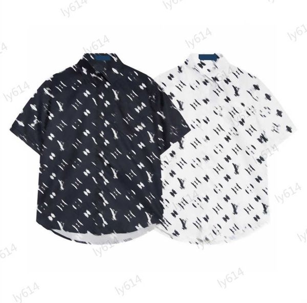 

designer casual shirts luxury brand classic logo printed design lapel short sleeve shirt custom floral fabric single row button open casual, White;black