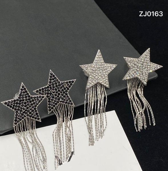 

exaggerated big diamond star earrings dangle earring have stamp brand tassel drop stud clip women's party wedding luxurious jewelry ear, Silver