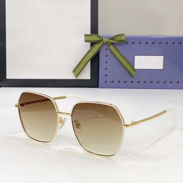

2023 women men fashion sunglasses gold metal white thin feet frame big brown polygon glasses available with box, White;black