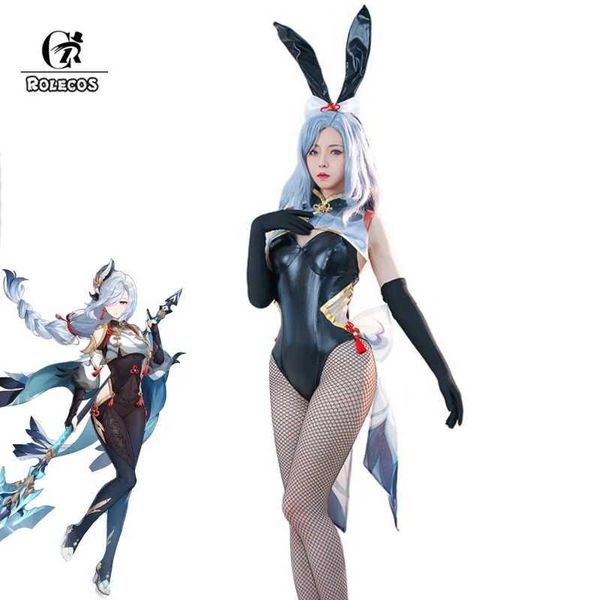 

cosplay wigs kostum cosplay wanita seksi kostum kelinci shenhe benturan genshin kostum cosplay wanita seksi jumpsuit shenhe gadis kelinci j2, Black