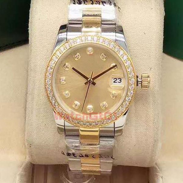 

iced out diamonds lady women watch 31mm face everose womens date sapphire oyster master designer automatic movement mechanical luxury watche, Slivery;golden