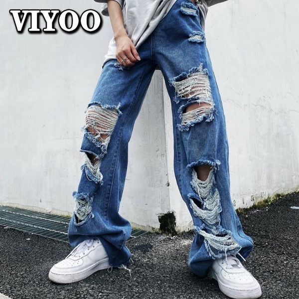 

dresses women's y2k clothes ripped jeans high street waist menswear summer mopping harem wide punk baggy straight denim pants jeans men, White;black