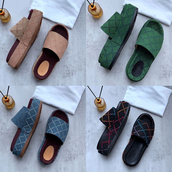 

2023 designer slippers womens fashion embroidered fabric canvas slides sandals girls 60mm platform slipper brown white black slip flops beac