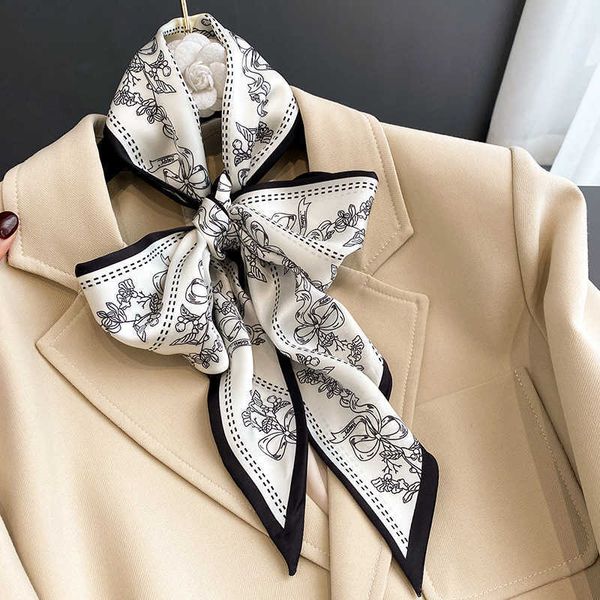 

scarves brand hair scarf ribbon women headscarf silk scrunchies scarfs neck tie satin bowknot kerchief fashion headband accessories j230428, Blue;gray