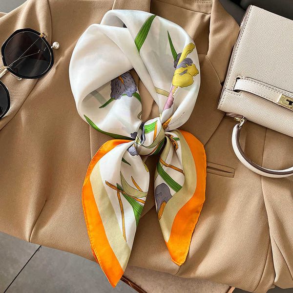 

scarves 2022 new silk square scarf for women neck kerchief bandana hairbands foulard headscarf lady elegant scarves floral bufandas j230428, Blue;gray