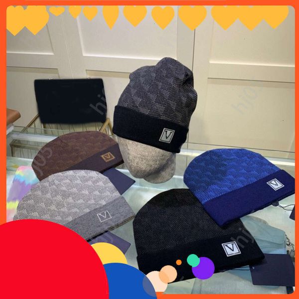 

1aPlaid designer beanie designer hats for men knitted bonnets winter hat fall thermal skull cap ski travel classical luxury beanies brown black grey xx, 1#