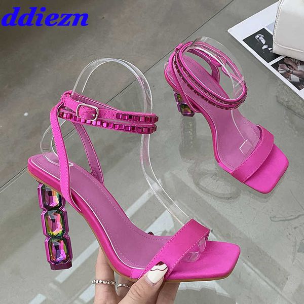 

sandals spring summer buckle warp ladies pumps sandals 2023 rhinestones elegant woman high heels shoes female fashion crystal sandals j23042, Black